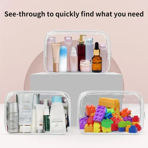 Miniatura 3 de 24 bolsas de aseo transparentes, bolsa de cosméticos para organizador de maquillaje de viaje, bolsa aprobada por la TSA, multicolor, mediana