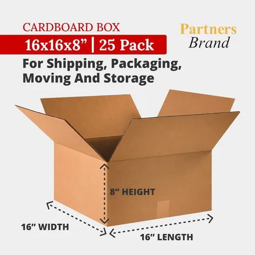 Miniatura 2 de PARTNERS BRAND Cajas de cartón corrugado de 16 x 16 x 8, medianas de 16 pulgadas de largo x 16 pulgadas de ancho x 8 pulgadas de alto, paquete de 25
