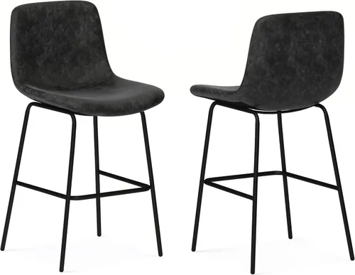 Miniatura 31 de SIMPLIHOME Randolph Taburetes de mostrador (juego de 2) taburetes de bar tapizados de madera curvada de 28 pulgadas de altura del asiento en tela