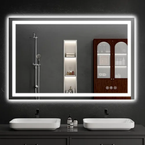 Miniatura 22 de Espejo de baño LED de 30 x 48 pulgadas con luces, regulable, antivaho, espejo de tocador de baño para pared, retroiluminado + luz frontal, función
