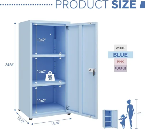 Miniatura 3 de MIOCASA Armario de almacenamiento de metal con cerradura y estantes, gabinete con cerradura de una sola puerta para dormitorio, escuela, jardín