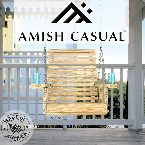 Miniatura 2 de Amish Casual Silla giratoria resistente con tratamiento a presión con portavasos (mancha de cedro)