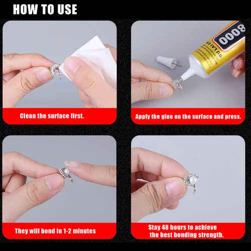 Miniatura 7 de 6 unidades de 0.5 fl oz E8000 Pegamento de diamantes de imitación de joyería E-8000 Transparente Super Pegamento Transparente Adhesivo