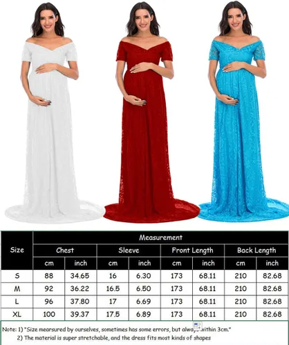 Miniatura 5 de ZIUMUDY Vestido de maternidad floral de encaje con hombros descubiertos para fotografía Maxi manga corta Baby Shower Vestido de dama de honor