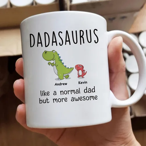 Miniatura 3 de Gossby Taza de Café Personalizada DADASAURUS – Regalo Personalizado para Papá de Niño, Hija, Hijo, Esposa Con Diseño, Nombres – Divertido Día