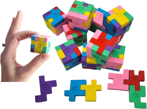 Coloridos borradores de cubo de rompecabezas de 1.125 pulgadas (paquete de 12) de 1.125 pulgadas. Borradores de goma divertidos para la ansiedad.