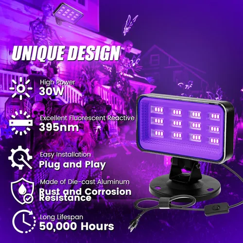 Miniatura 2 de Luces negras de 30 W para fiesta brillante, luz LED de alta potencia para exteriores, luz de inundación, luz negra impermeable IP66, foco de luz