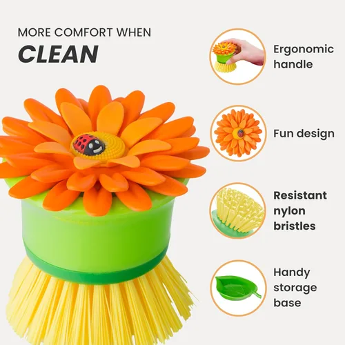 Miniatura 5 de Vigar Cepillo de Limpieza de Palmas con Flor para Platos con Soporte, Cepillos de Cocina Perfectos para Platos, Cepillo de Fregadero y Cepillos