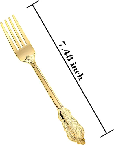 Miniatura 4 de N9R 100 tenedores de plástico dorados, cubiertos desechables de plástico dorado de 7.48 pulgadas, tenedores de plástico resistentes para fiestas