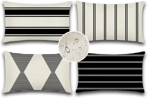 Miniatura 17 de OTOSTAR Juego de 4 fundas de almohada decorativas impermeables para exteriores, fundas decorativas geométricas de 18 x 18 pulgadas, fundas cuadradas