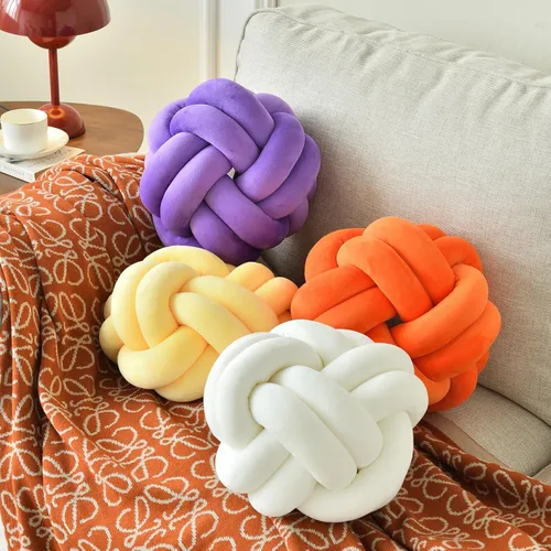 Miniatura 3 de Almohada de nudo de bola, cojín decorativo redondo para arrojar, almohada de felpa suave beige anudada de 8 pulgadas, cojín decorativo de nudo