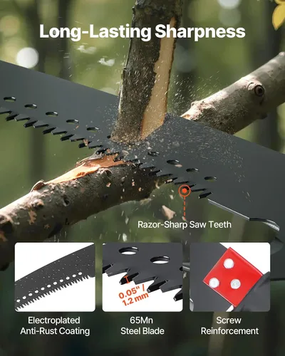 Miniatura 5 de VEVOR Sierra de poste manual, poste extensible de 3.87-27 pies para podar árboles, hoja de acero 65Mn afilada, poste de mango de fibra de vidrio
