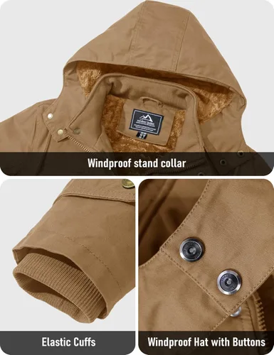 Miniatura 6 de MAGCOMSEN Chaqueta de invierno para hombre, con forro polar de algodón, chaquetas cálidas para trabajo, abrigos militares con 6 bolsillos