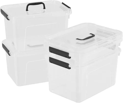 Miniatura 8 de Caja de almacenamiento de plástico de 10 litros, paquete de 4 contenedores de almacenamiento con cierre transparente con tapas