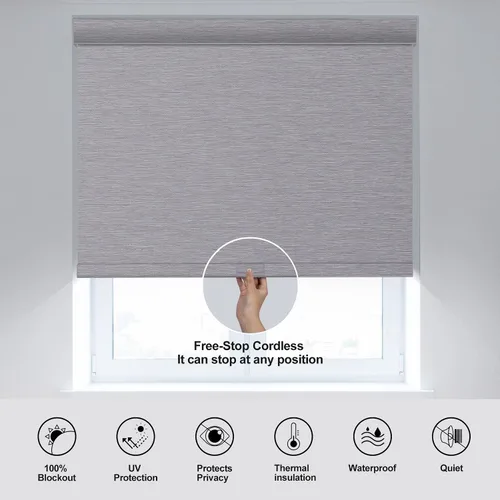 Miniatura 5 de Boolegon Persianas enrollables opacas para ventanas, inalámbricas, enrollables extraíbles, tela con aislamiento térmico, protección UV, persianas