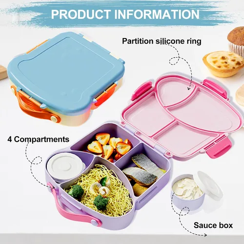 Miniatura 3 de Lonchera Bento para niños, con 4 compartimentos en forma de tostada, contenedor de 31 onzas con taza de salsa y utensilios (a partir de 3 años), a