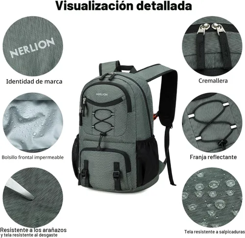 Miniatura 7 de Nerlion - Mochila de viaje ligera y plegable de 35 litros para hombres y mujeres, para campamento, impermeable, al aire libre, senderismo, mochila
