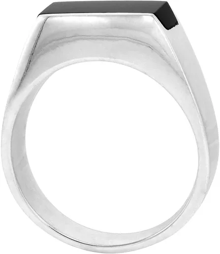 Miniatura 2 de Anillo de plata de ley con obsidiana negra para hombre, delgado, rectangular, plano, parte trasera sólida, hecho a mano, tallas 9-13
