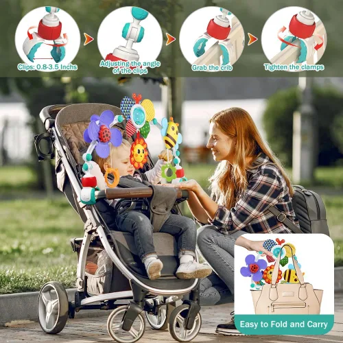 Miniatura 4 de Juguetes de Arco para Cochecito de Bebé, Móvil Ajustable para Cuna para Moisés con Accesorios de Juego Sensorial y Juguetes Colgantes, Juguetes