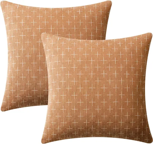 Miniatura 249 de MIULEE - Juego de 2 fundas de almohada decorativas de lino de arpillera navideñas, modernas, estilo campestre, rústicas, tejidas, con textura