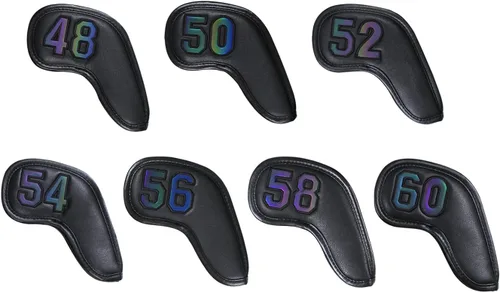 Miniatura 6 de Scott Edward Prof 7pcs Cuña de cuero Golf Iron Head Covers Club Protector Impermeable y Resistente a los arañazos 48 50 52 54 56 58 60 grados