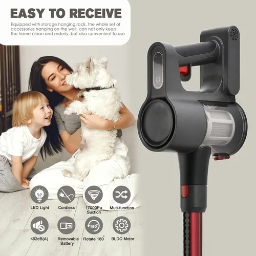 Miniatura 2 de Aspiradora inalámbrica, potente motor sin escobillas, aspiradora ligera 6 en 1, montaje en pared con pantalla LED y luz de mopa de motor para pelo