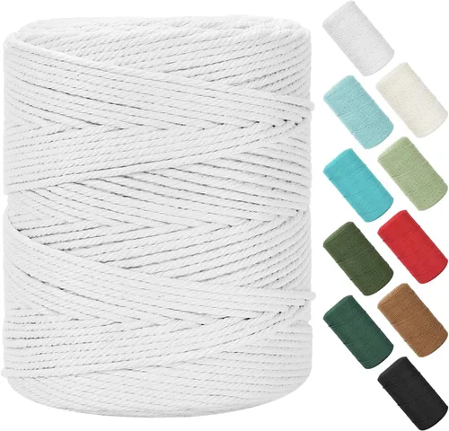 Miniatura 87 de Cordón de macramé de 0.079 in x 380 yardas (1140 pies), cuerda de algodón natural para colgar en la pared, ganchos de plantas, manualidades, Beige