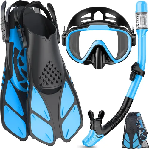 Miniatura 14 de Ubekezele Equipo de esnórquel para adultos, hombres y mujeres, juego de esnórquel 4 en 1 con máscara de buceo con vista panorámica, antivaho