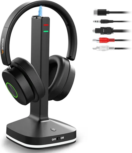 Wantek Auriculares inalámbricos para ver televisión, auriculares inalámbricos para personas mayores con base de carga del transmisor, auriculares
