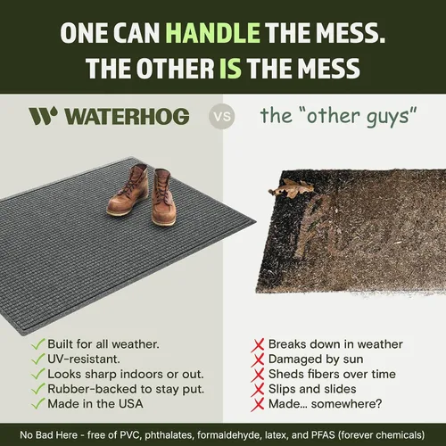 Miniatura 5 de Bungalow Flooring Waterhog Tapete para Puerta, 4' x 6', Hecho en EE.UU., Cubierta de Piso Duradera y Decorativa, Resistente al Deslizamiento, Gris
