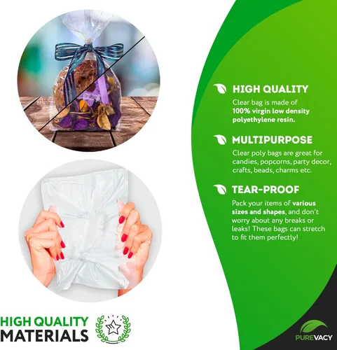 Miniatura 3 de Bolsas de polietileno transparentes con fuelle – 4 x 2 x 8 pulgadas, paquete de 1000 bolsas de plástico con fuelle lateral, a prueba de fugas
