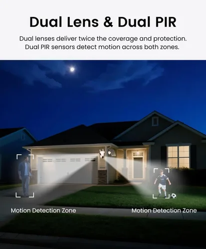 Miniatura 4 de CasaCam Cámara de seguridad solar Inalámbrico para exteriores, lente dual 2K+2K Funciona con pilas, sensores PIR duales, seguimiento automático