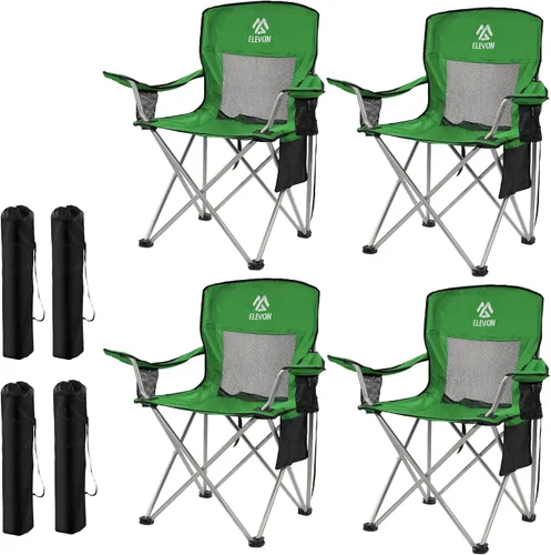 Miniatura 16 de Silla de camping Elevon, silla plegable portátil al aire libre con brazos, soporte para tazas y bolsa de transporte