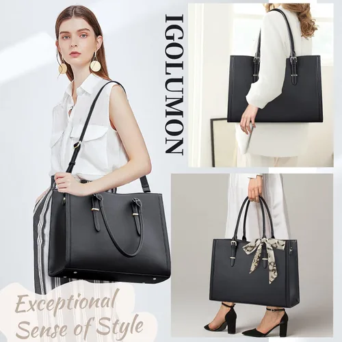Miniatura 2 de IGOLUMON Bolsa para laptop para mujer de 15.6 pulgadas, impermeable, bolsa de trabajo de cuero, maletín para computadora, oficina, profesional