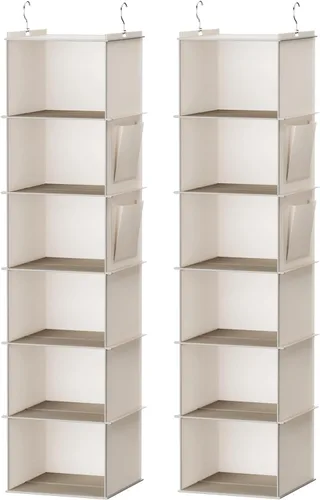 YOUDENOVA Organizador colgante de armario, 6 estantes de almacenamiento colgantes para armario, 2 paquetes, beige