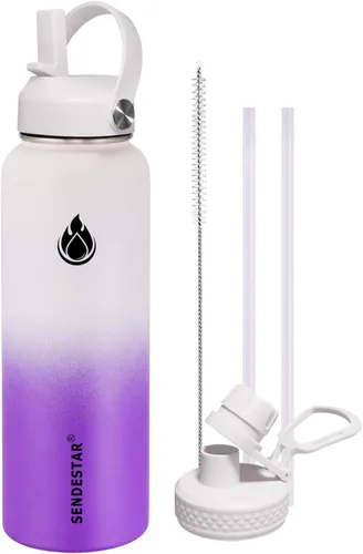 Miniatura 30 de SENDESTAR Botella de agua aislada de 24 onzas, boca ancha, botella de agua de 24 onzas con tapa con popote, tapa de boquilla, acero inoxidable