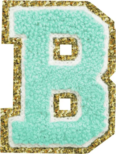 Miniatura 40 de Parches de letras termo-adhesivas de felpilla para chaquetas, parches de letras universitarias con brillantina para planchar en la letra azul A