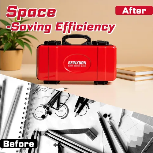 Miniatura 8 de Geinxurn Caja de herramientas roja de 11 pulgadas, estuche de herramientas portátil de acero resistente con pestillo de seguridad y asa para Rojo