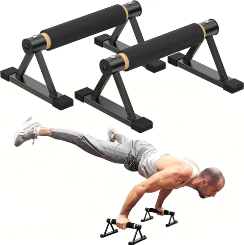 Wooden Parallettes Push Up Bars, Solid Wood Parallel Bars with Anti-Slip Grip, Heavy Duty Metal Frame Supports 600 lbs, Stable Dip Bars for