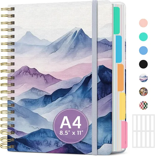 Miniatura 12 de Cuadernos grandes de espiral rayados para el trabajo con divisores y pestañas extraíbles, 8.5 x 11 pulgadas, bonito cuaderno de tapa dura de 5 A