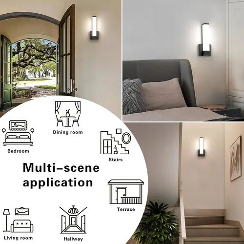 Miniatura 6 de Luces de Pared Regulables para Dormitorio Modernas Apliques LED Negros para Interiores Pasillo Luz de Esquina 12 Pulgadas de Altura 12W 4000K