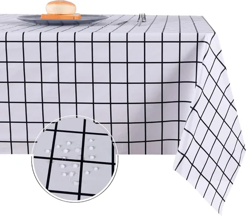 Miniatura 14 de Obstal Mantel 100% impermeable de PVC, mantel rectangular de vinilo a prueba de aceite y derrames, cubierta de mesa lavable para uso en exteriores e
