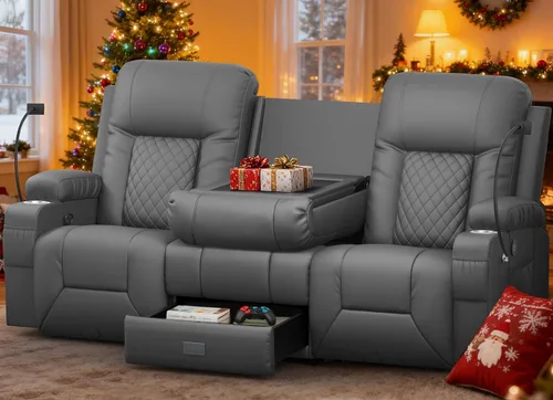 Miniatura 19 de YONISEE Sofá reclinable grande de dos plazas, sofá reclinable con consola de almacenamiento, silla reclinable con puertos USB, 2 soportes