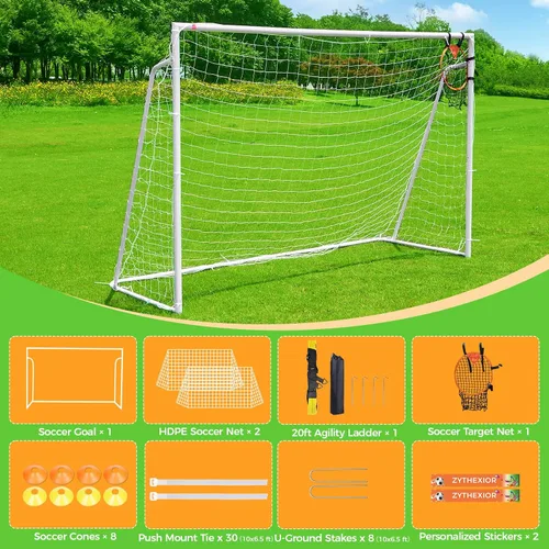Miniatura 6 de Portería de fútbol de 12 x 6, 10 x 6.5, 8 x 6, 6 x 4 pies, portería de fútbol de metal para patio trasero, portería de fútbol para niños, jóvenes