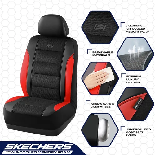 Miniatura 3 de Skechers Fundas de asiento de espuma viscoelástica y refrigeradas por aire, cuero premium con malla EVA, fundas de asiento de automóvil