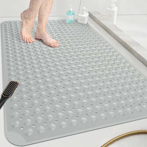 Miniatura 13 de OTHWAY Tapete antideslizante para bañera, 31 x 19 pulgadas, tapete de baño TPE para bañera con orificios de drenaje y ventosas, tapetes