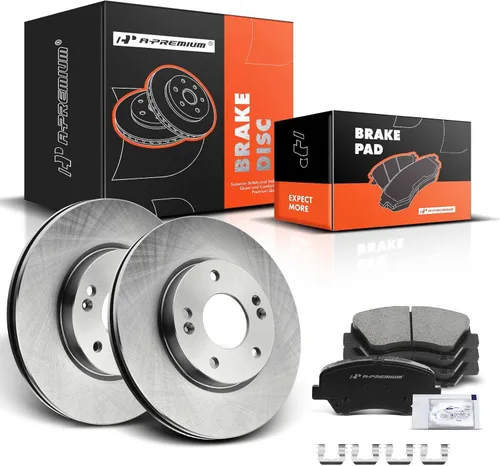 A-Premium Kit de rotores de freno de disco ventilados delanteros de 11.02 pulgadas (280mm) + pastillas de cerámica compatibles con modelos selectos