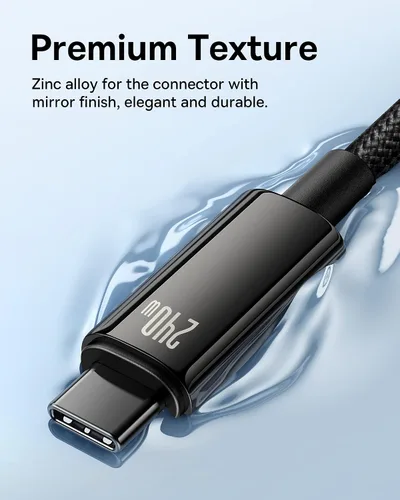 Miniatura 5 de Baseus Cable USB C, 240 W PD 5A de carga rápida USBC a USBC, cable de carga tipo C de aleación de zinc trenzado para iPhone 16 15 Pro/Plus/Pro Max