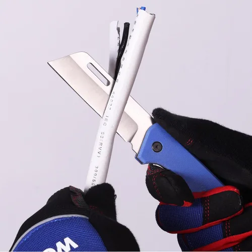 Miniatura 7 de WORKPRO Cúter, cuchillo de bolsillo plegable para electricista con filo liso de acero inoxidable para pelado de cables para electricistas