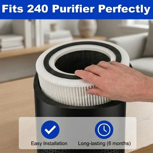 Miniatura 5 de Filtro de repuesto 240 compatible con purificador de aire 240, 3 en 1, True Hepa 14 graduado con carbón activado que captura el 99.99% del humo